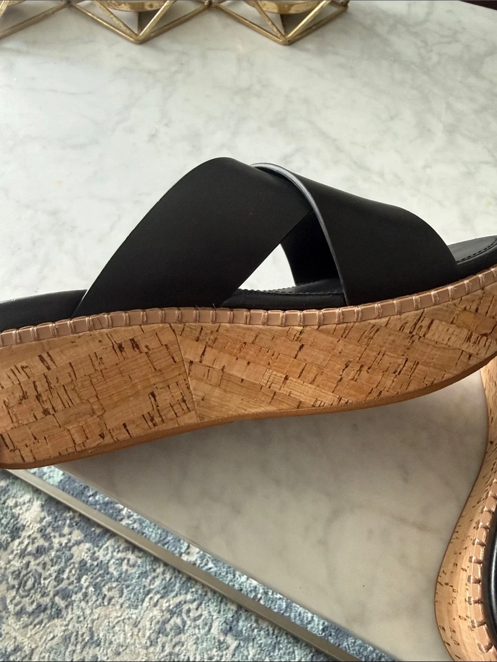 Black Platform Cork Wedge Slide Sandals - FitFlop